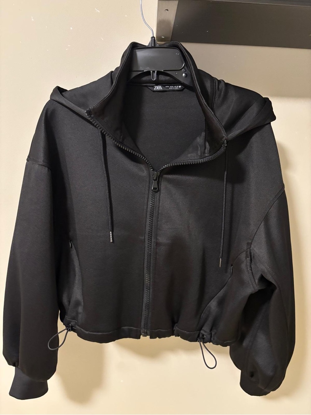 Zara Women’s Black Technical Bomber Jacket with Hood
